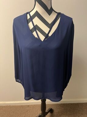 fun 2 fun Deep Navy V-Neck Strappy Chiffon Blouse